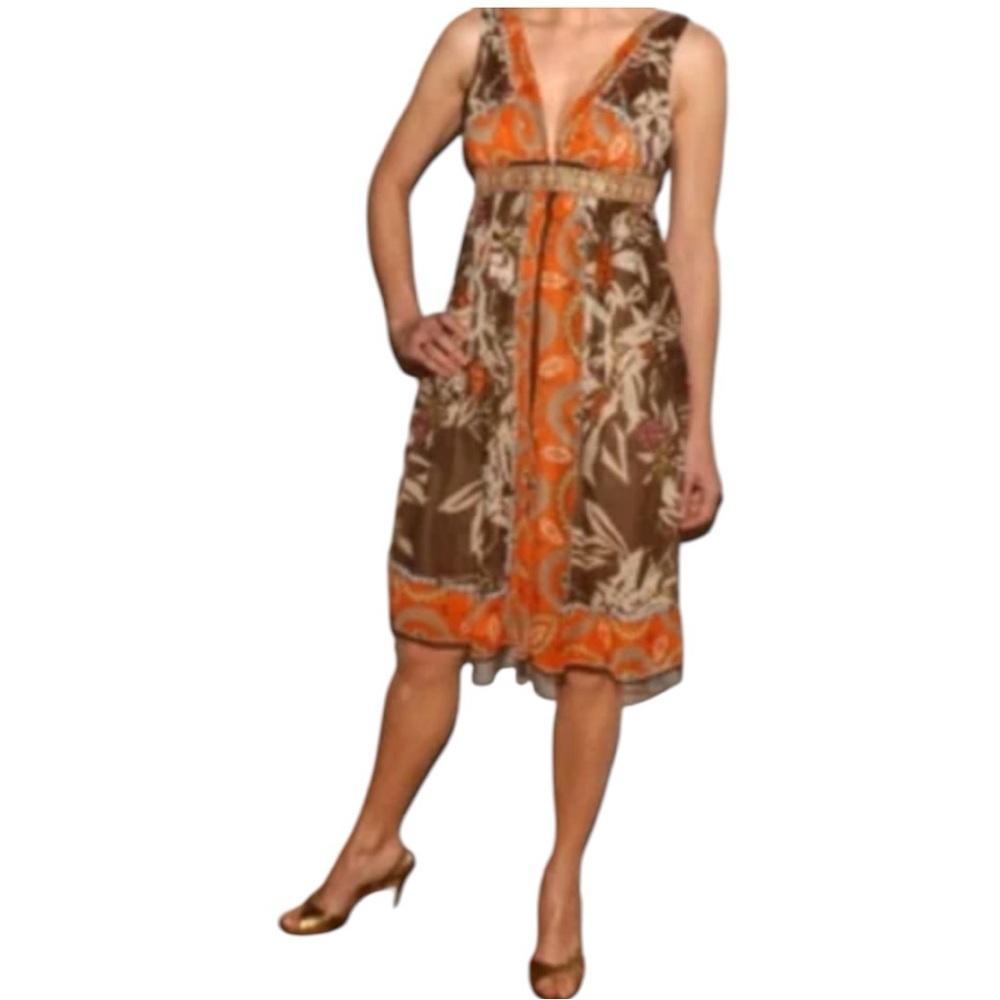 Nicole Miller Sleeveless 100% Silk Abstract Print Bohemian Dress Size 0-2